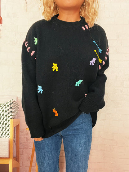 Pull femme avec motif de ours ludique et appliqués décoratifs Chic und Stil