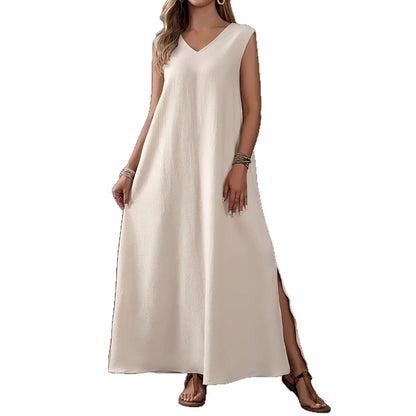 Robe maxi femme avec un élégant décolleté en V et des fentes latérales Chic und Stil