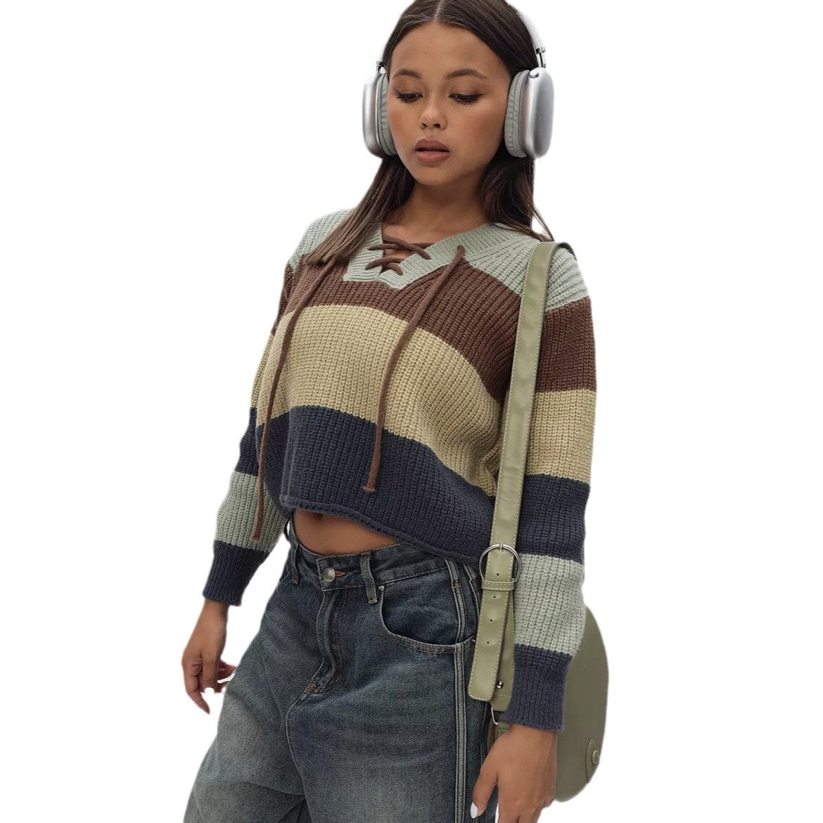 Pull en maille pour femmes avec un décolleté en V décontracté et un détail de lacet décoratif Chic und Stil