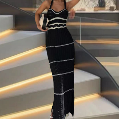 Robe maxi en tricot pour femmes avec motifs au crochet raffinés et fente latérale Chic und Stil
