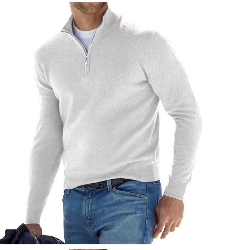Knitted pullover for men with a modern high collar and a practical zipper Chic and Style