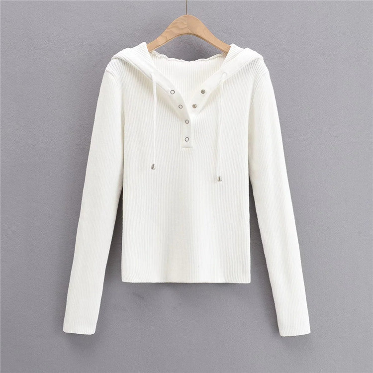 Pull en tricot décontracté pour femmes avec capuche et boutons Chic und Stil