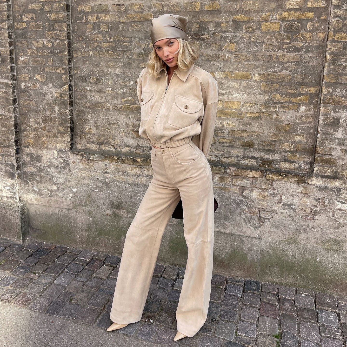 Women Quilted Leather Jacket and High Waisted Pants Chic and Style