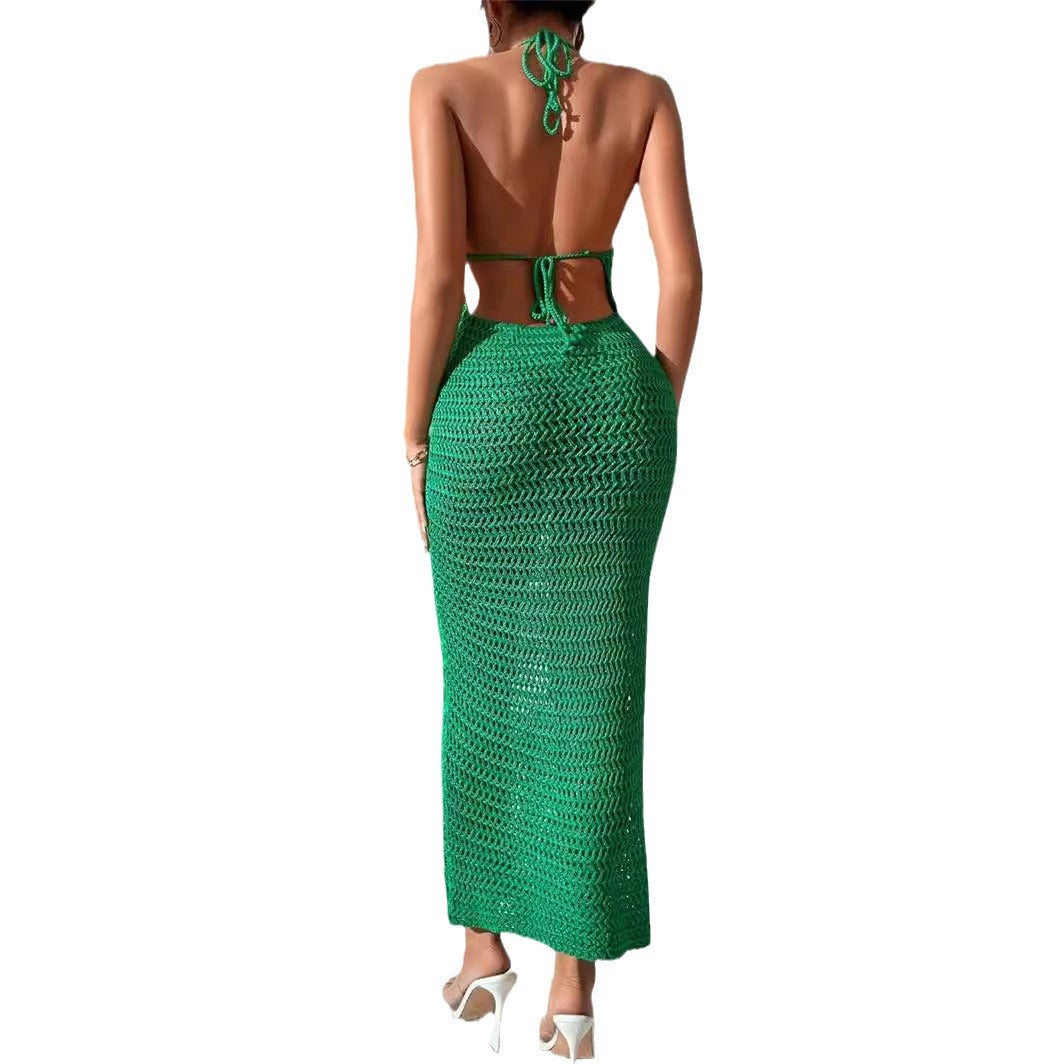 Robe halter à manches longues Damen en structure en crochet aérée Chic und Stil
