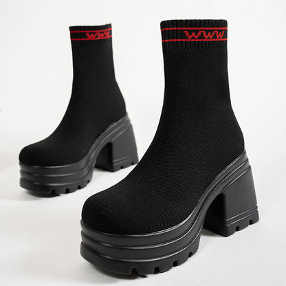 Bottes hautes chunky pour femmes avec semelle antidérapante et tige élastique Chic und Stil
