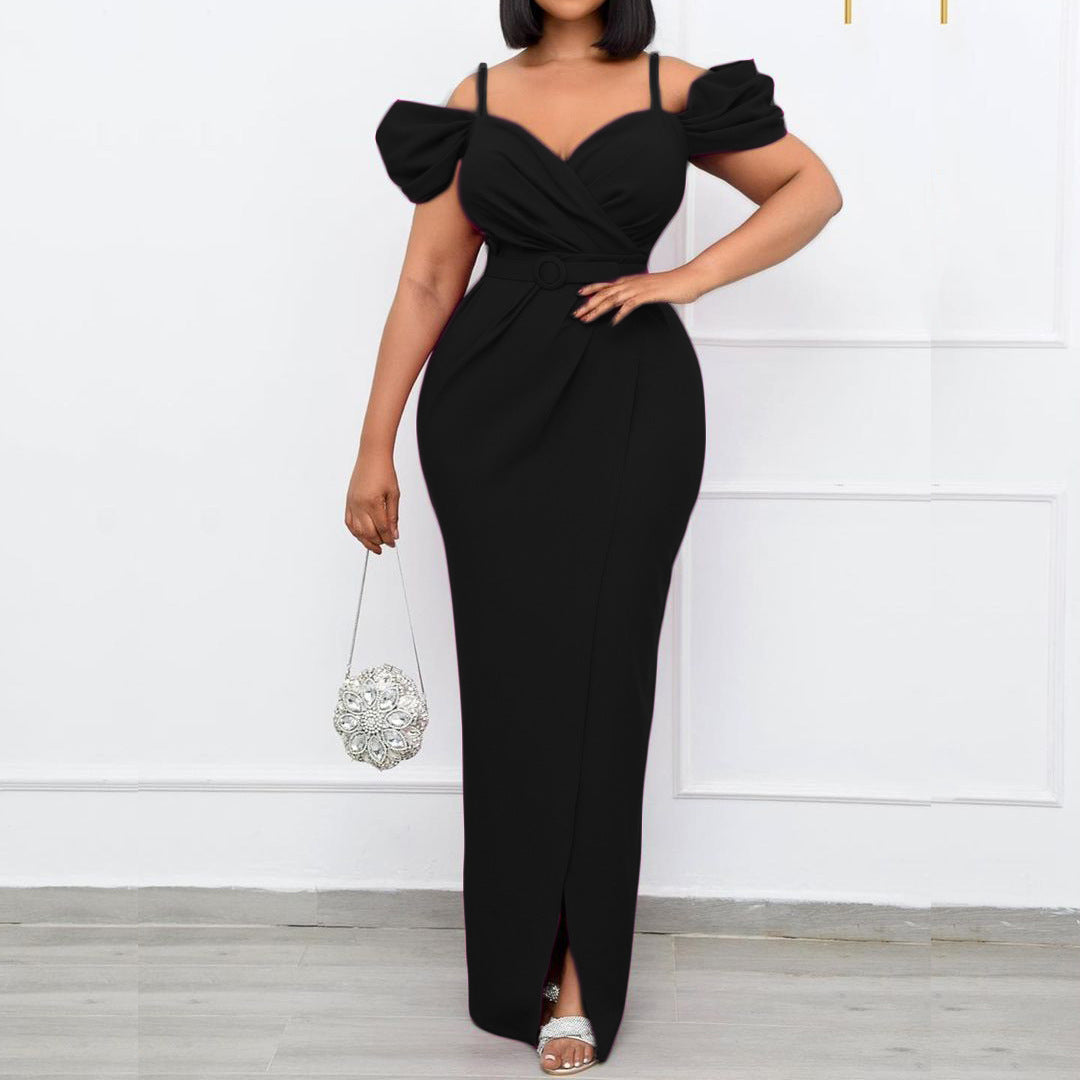 Dames Élégante Robe Portefeuille avec Manches Bouffantes Volumineuses et Ceinture Chic und Stil