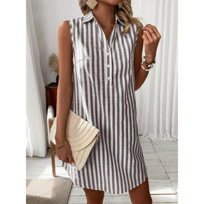 Robe chemise décontractée pour femmes avec détails de boutons et motif rayé Chic und Stil
