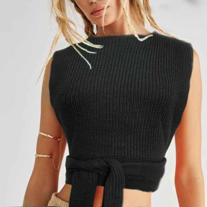 Dames crop top en tricot avec une élégante ceinture à nouer Chic und Stil