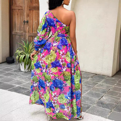 Robe maxi élégante à épaule unique florale Chic und Stil