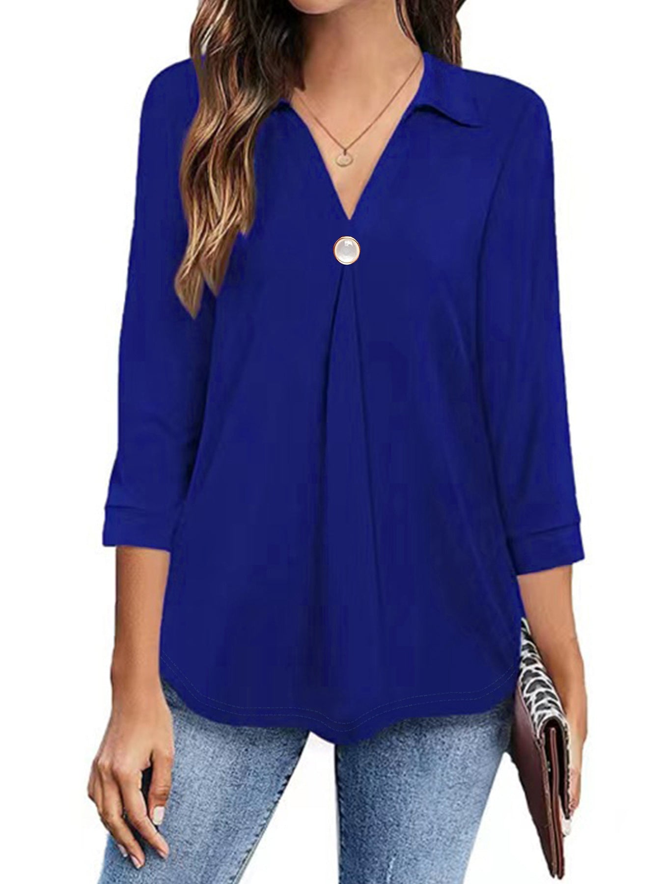 Blouse à manches longues pour femmes avec un élégant décolleté en V et des plis décoratifs Chic und Stil