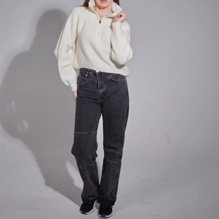 Pull femme avec col montant et zip Chic und Stil