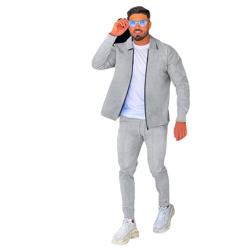 Men's long sleeve sports set with zipper and elastic pants Chic and Style