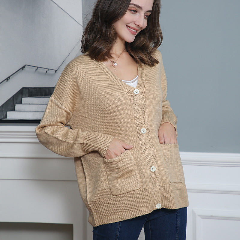 Dames Gros Tricot Cardigan avec poches pratiques et décolleté en V Chic und Stil