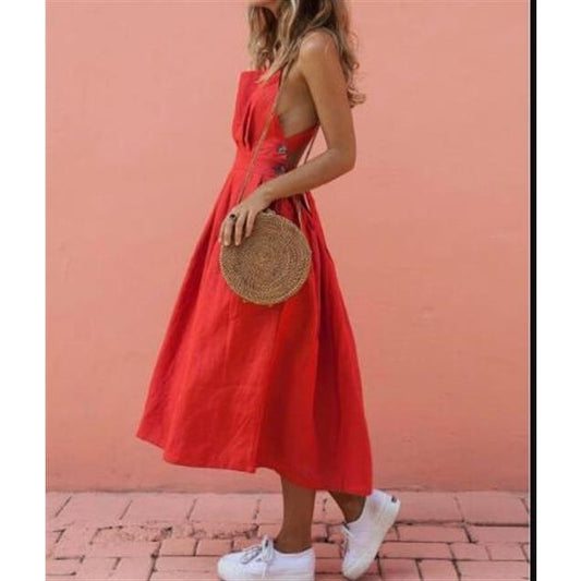 Robe maxi femme avec design sans épaules et poches latérales Chic und Stil