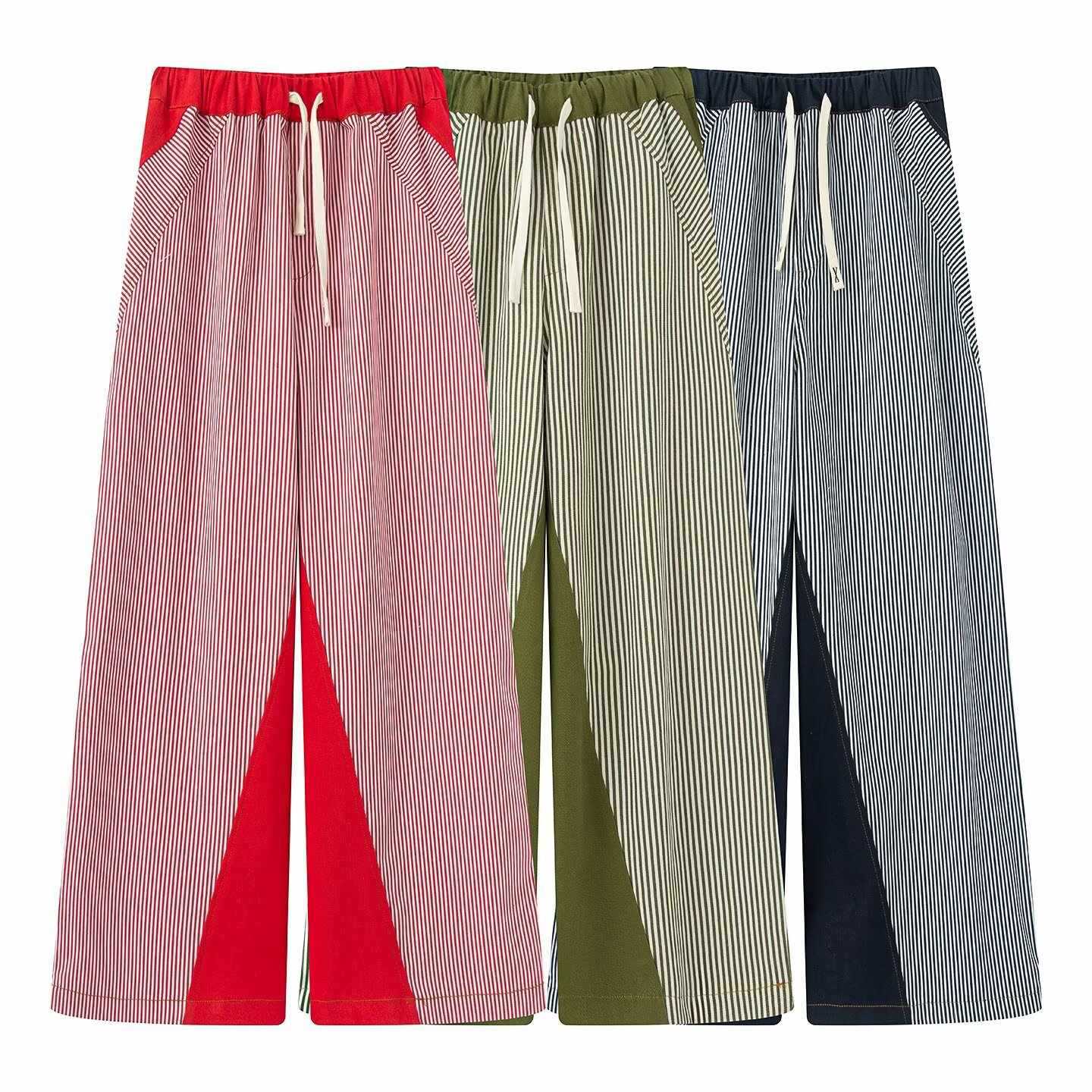 Damen weite Hose mit elastischem Bund und stilvollem Streifenmuster Chic und Stil