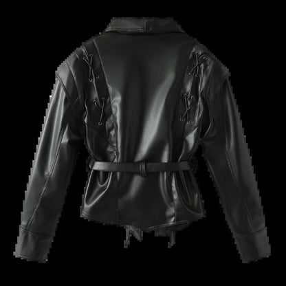 Blazer en simili cuir pour femmes au design moderne avec ceinture pratique Chic und Stil