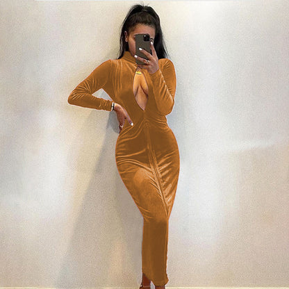 Robe de soirée élégante pour dames avec décolleté en V profond et manches longues Chic und Stil