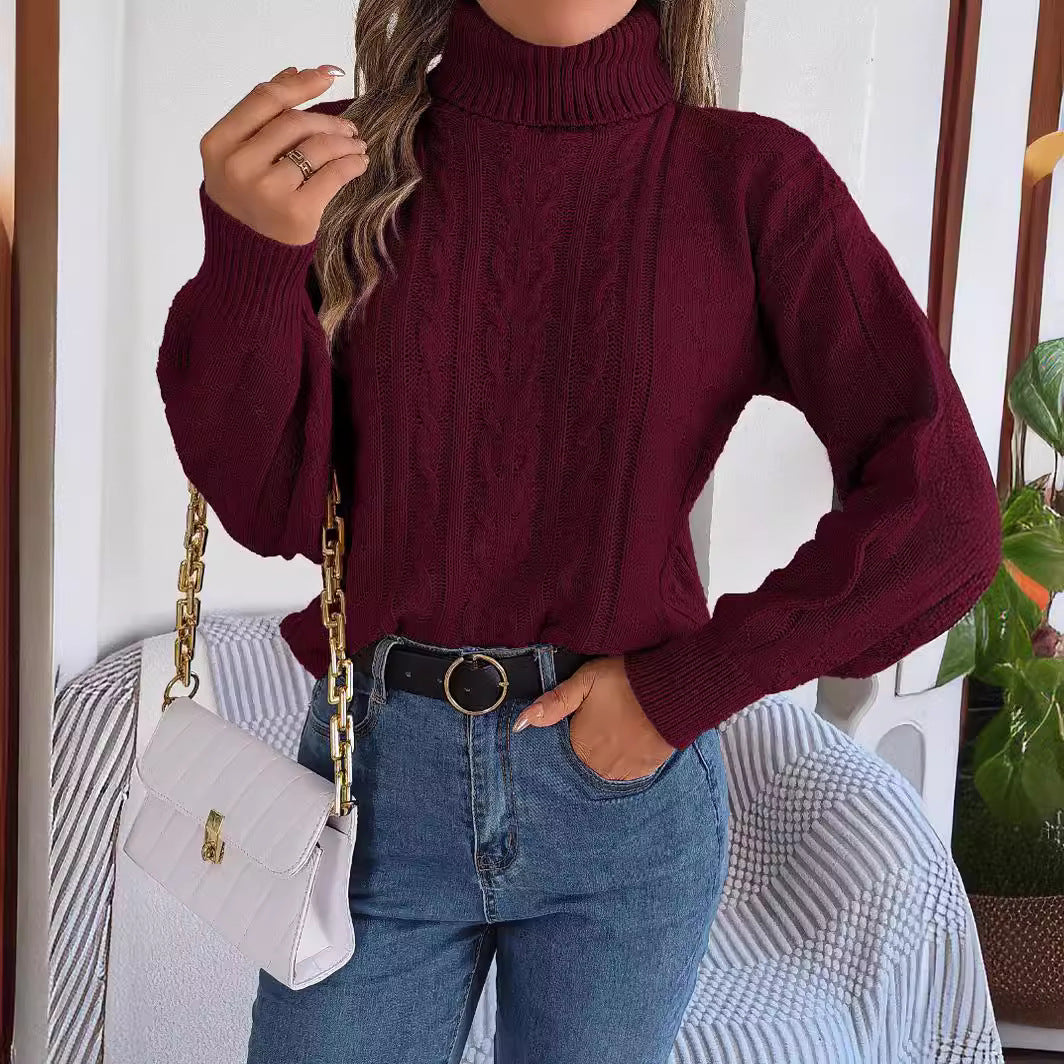 Dames Pull en tricot confortable avec col montant et motif torsadé Chic und Stil