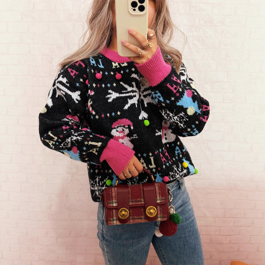 Pull élégant pour femmes avec des motifs de Noël colorés et des détails ludiques Chic und Stil