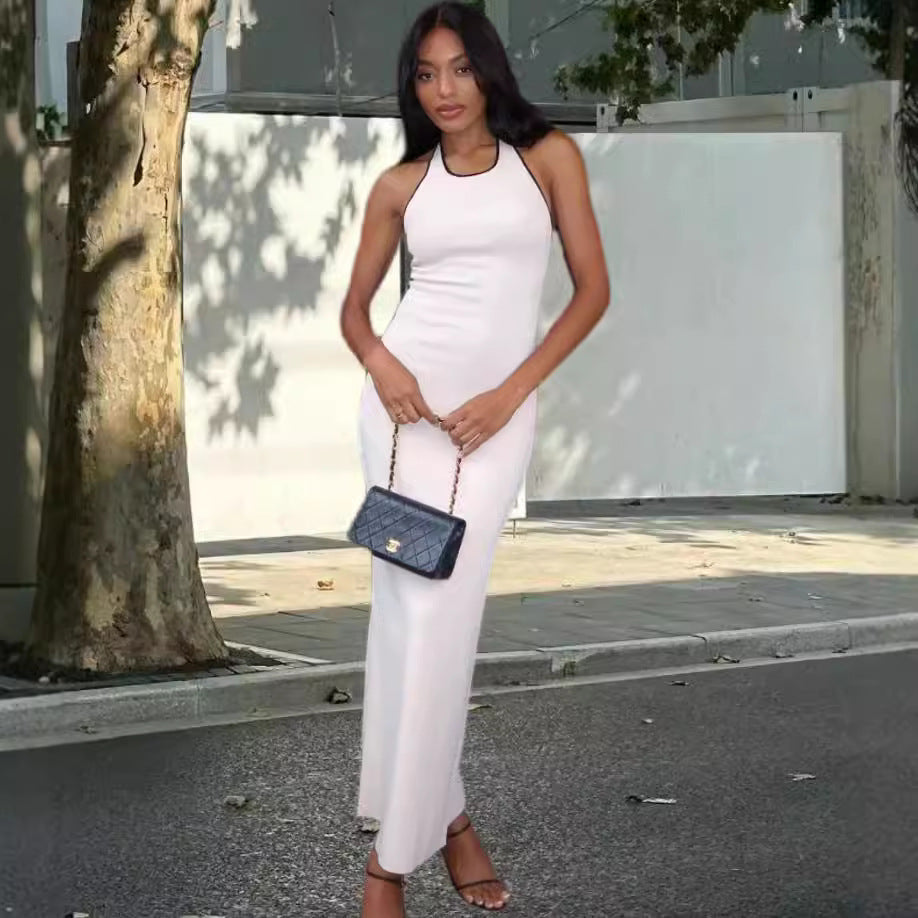 Dames Robe Maxi Élégante avec Décolleté en V Profond et Fente Latérale Chic und Stil