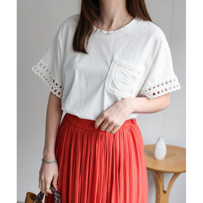 T-shirt femmes avec dentelle au crochet et poches Chic und Stil