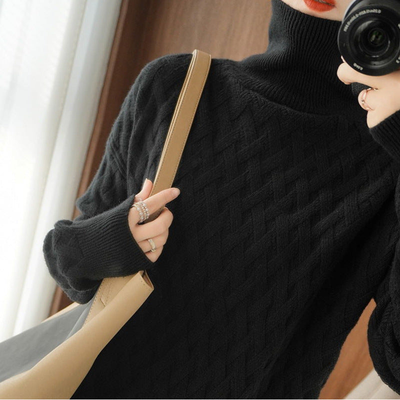 Dames Chunky Tricot Col Roulé Pull Chic und Stil
