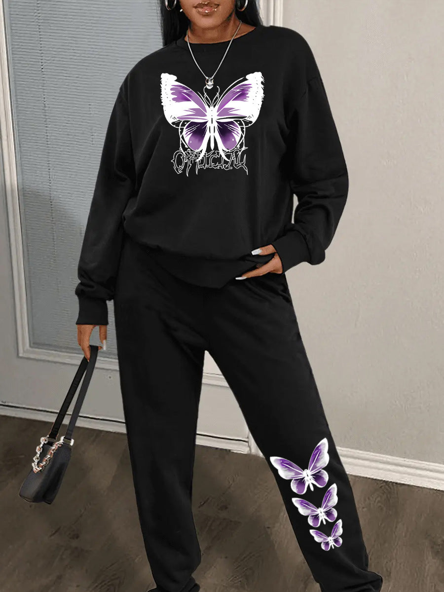 Women's sweatshirt and jogger pants set with a creative butterfly design Chic and Style