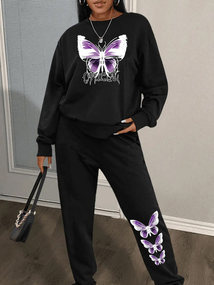Women's sweatshirt and jogger pants set with a creative butterfly design Chic and Style