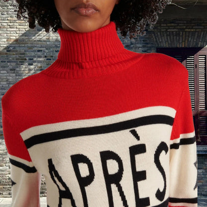Dames pull-over en tricot à col montant et inscription remarquable Chic und Stil
