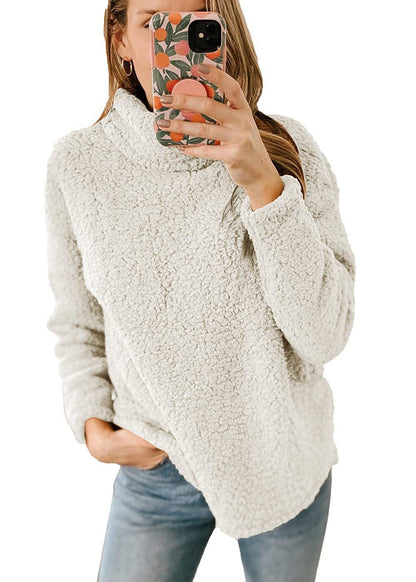 Pull-over en sweat-shirt confortable pour femmes avec col haut et polaire texturée Chic und Stil