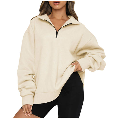 Oversized zip-up pullover for women with high collar Chic and Style