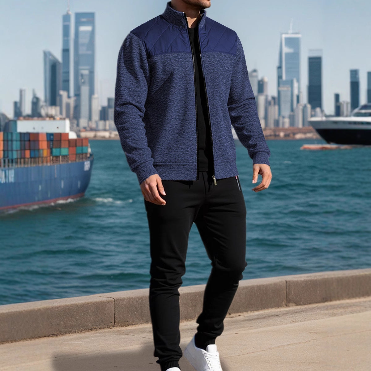 Veste de sport pour hommes avec un motif à côtes horizontales et une zone d'épaule légèrement rembourrée Chic und Stil