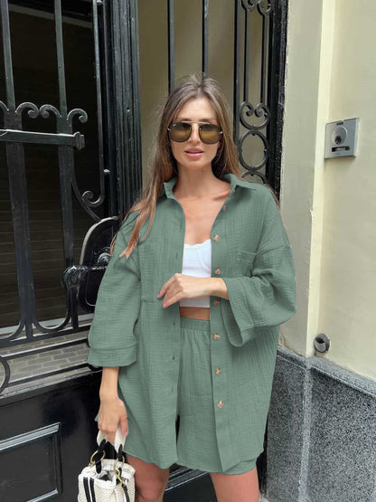 Ensemble blouses à manches courtes décontracté et shorts pour femmes Chic und Stil