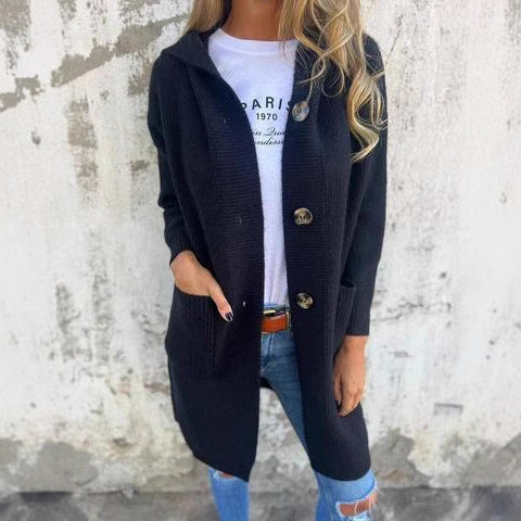 Dames cardigan avec capuche et grands boutons Chic und Stil