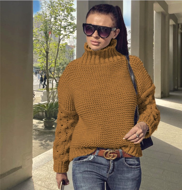 Dames Gros Tricot Pull avec col montant et manches détaillées Chic und Stil
