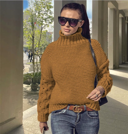 Dames Gros Tricot Pull avec col montant et manches détaillées Chic und Stil