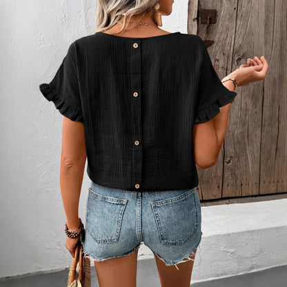 Blouse à manches courtes volants pour femmes avec dos en bouton Chic und Stil