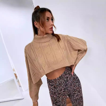 Dames cropped col roulé en tricot torsadé Chic und Stil