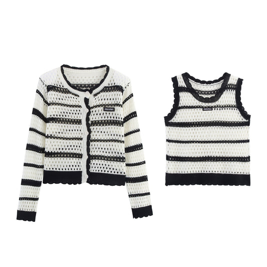 Dames gilet aéré en tricot avec des rayures modernes Chic und Stil