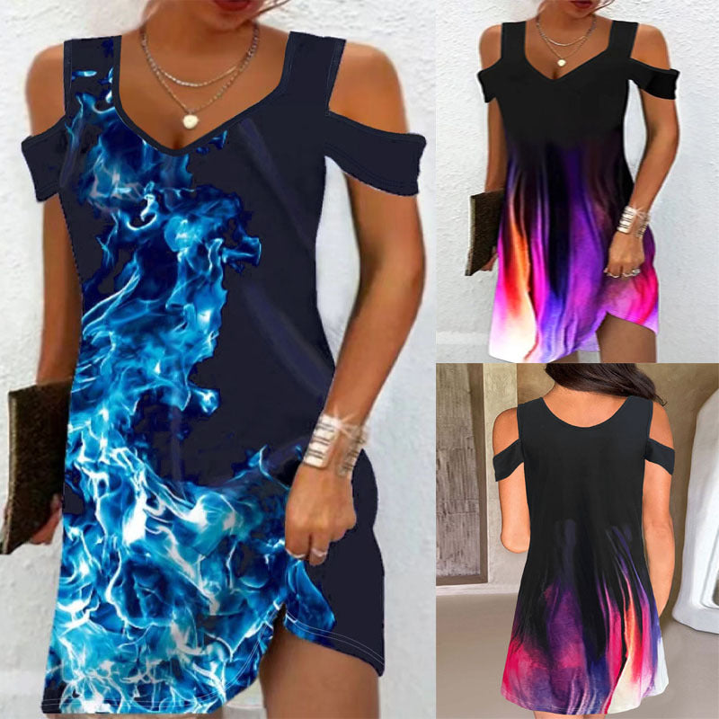 Dames Cold Shoulder Graphique Mini Robe Chic und Stil