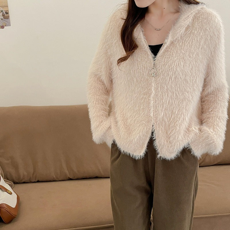 Dames pull-over doux avec capuche et matériau doux Chic und Stil