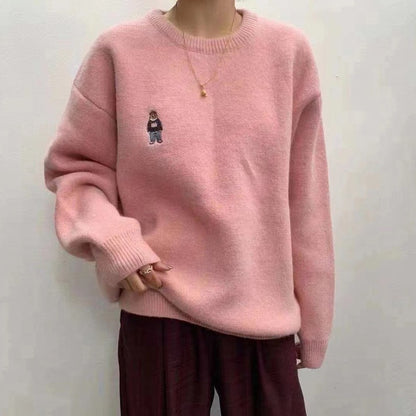 Dames Pull basique confortable avec motif brodé mignon Chic und Stil