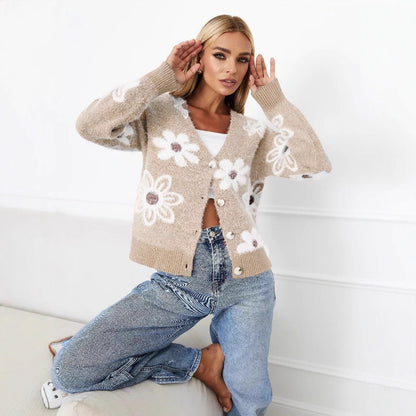 Dame gilet en tricot avec motifs floraux Chic und Stil