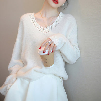 Pull élégant en tricot à col en V pour femmes Chic und Stil