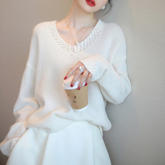 Pull élégant en tricot à col en V pour femmes Chic und Stil