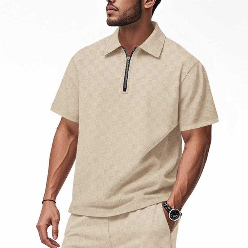 Polo moderne pour hommes à manches courtes avec fermeture éclair et motif à carreaux Chic und Stil
