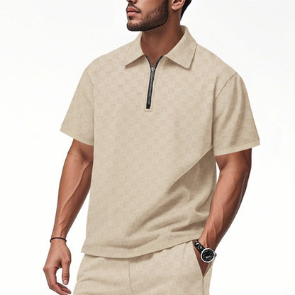 Polo moderne pour hommes à manches courtes avec fermeture éclair et motif à carreaux Chic und Stil