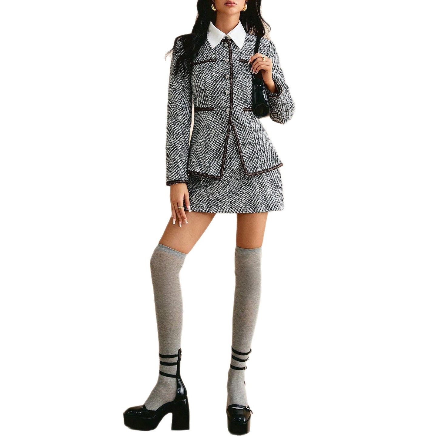 Dames élégant costume en tweed avec veste texturée et robe Chic und Stil