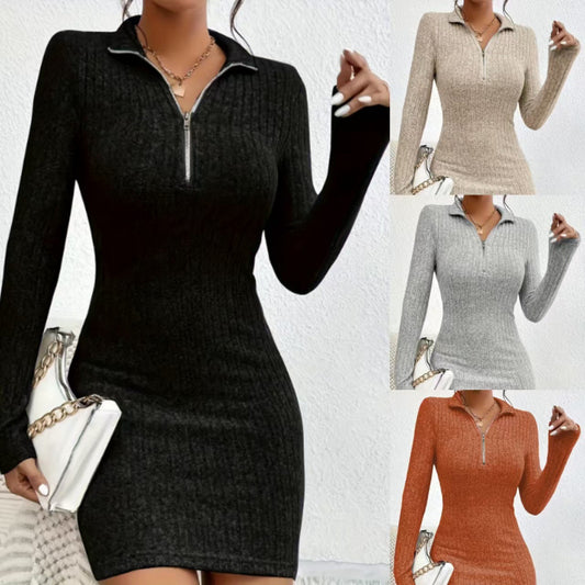 Robe en tricot de haute qualité pour femmes avec fermeture éclair et manches longues Chic und Stil