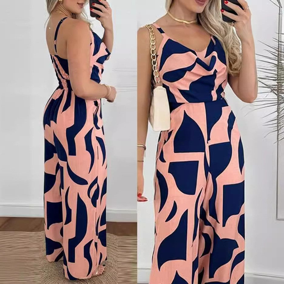 Women's Flowing Maxi Jumpsuit with Draped Neckline Chic und Stil